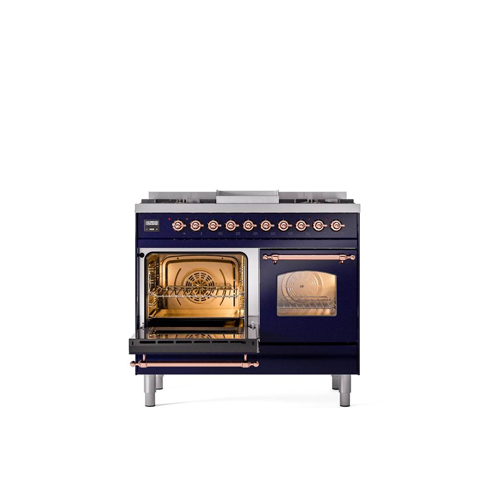 40'' Nostalgie II Series Freestanding Dual Fuel Range - Double Oven - Midnight Blue - Bronze trim - Griddle - Natural Gas