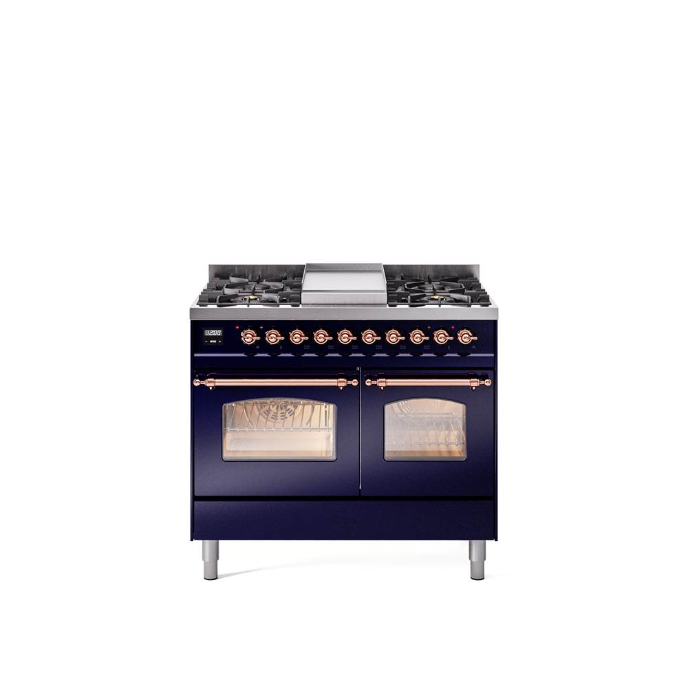 40'' Nostalgie II Series Freestanding Dual Fuel Range - Double Oven - Midnight Blue - Bronze trim - Griddle - Natural Gas