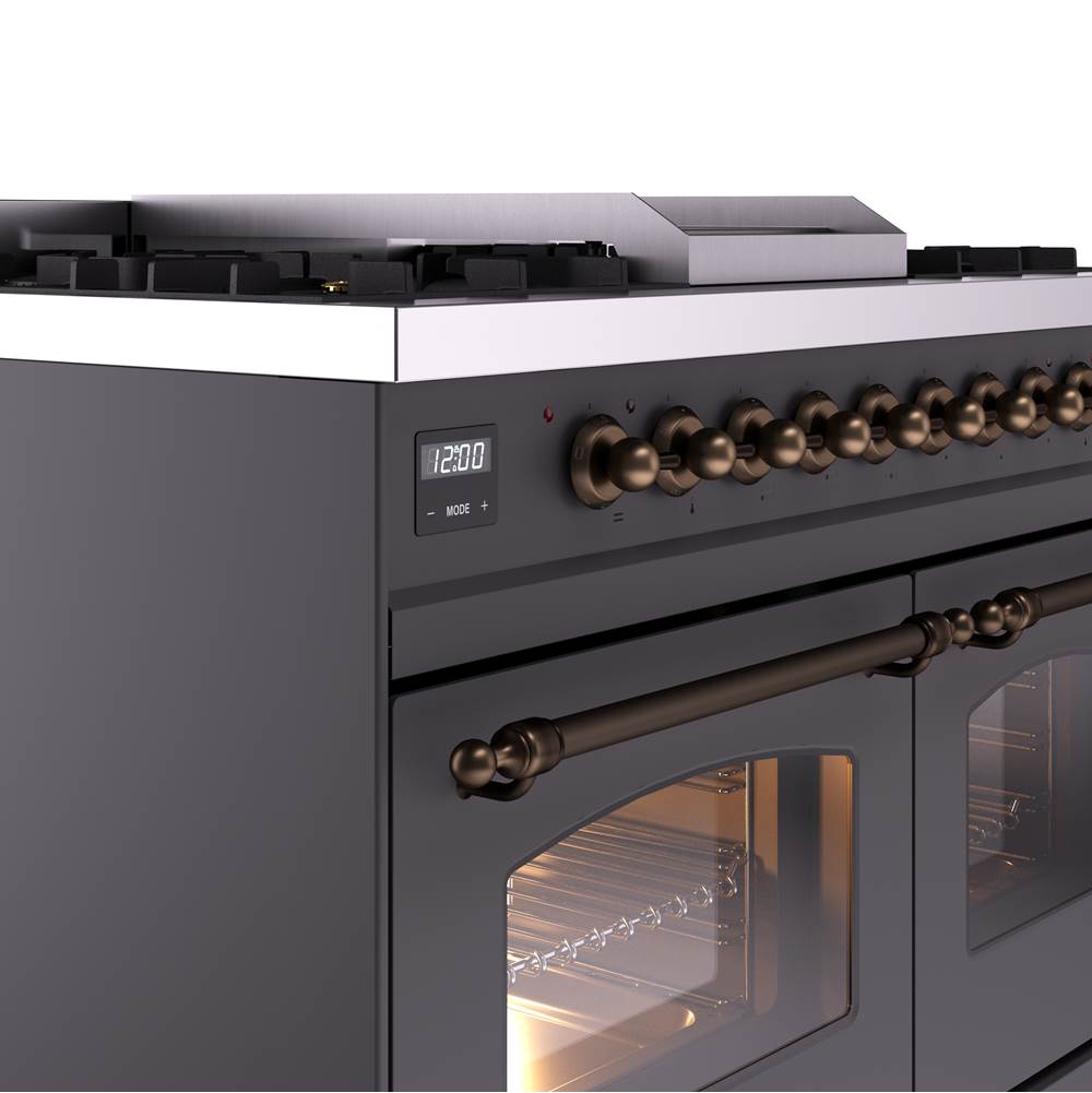 40'' Nostalgie II Series Freestanding Dual Fuel Range - Double Oven - Matte Graphite - Bronze trim - Griddle - Natural Gas