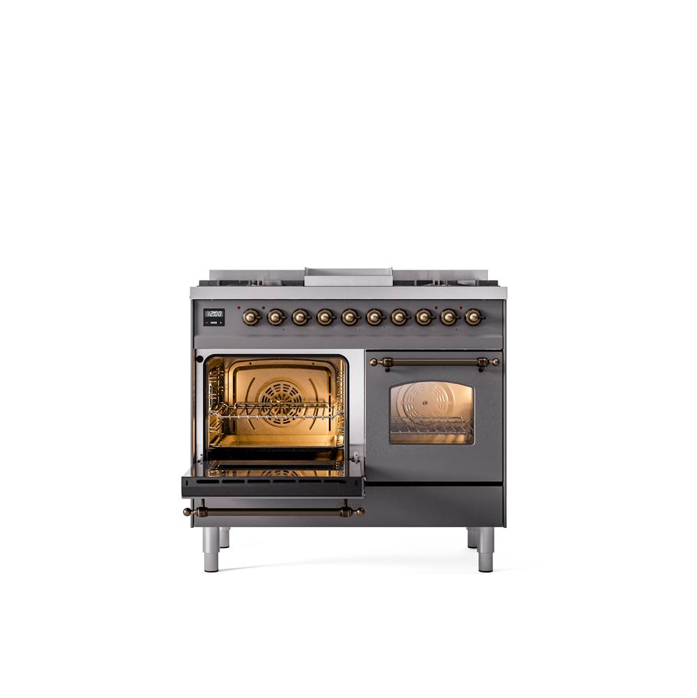 40'' Nostalgie II Series Freestanding Dual Fuel Range - Double Oven - Matte Graphite - Bronze trim - Griddle - Natural Gas