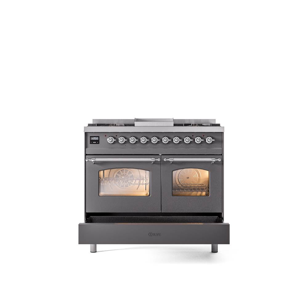 40'' Nostalgie II Series Freestanding Dual Fuel Range - Double Oven - Matte Graphite - Bronze trim - Griddle - Natural Gas
