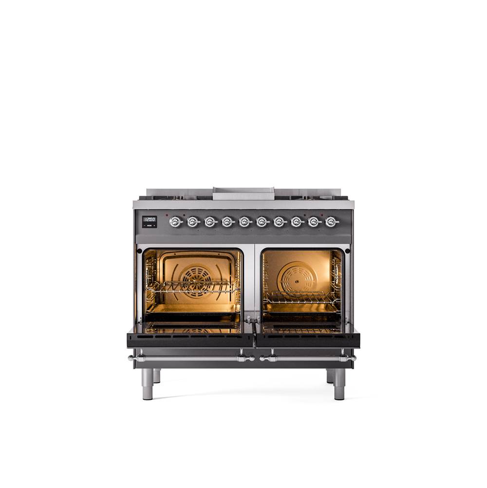 40'' Nostalgie II Series Freestanding Dual Fuel Range - Double Oven - Matte Graphite - Bronze trim - Griddle - Natural Gas