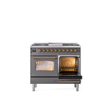 40'' Nostalgie II Series Freestanding Dual Fuel Range - Double Oven - Matte Graphite - Bronze trim - Griddle - Natural Gas