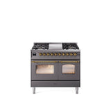 40'' Nostalgie II Series Freestanding Dual Fuel Range - Double Oven - Matte Graphite - Bronze trim - Griddle - Natural Gas