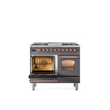 40'' Nostalgie II Series Freestanding Dual Fuel Range - Double Oven - Matte Graphite - Bronze trim - Griddle - Natural Gas