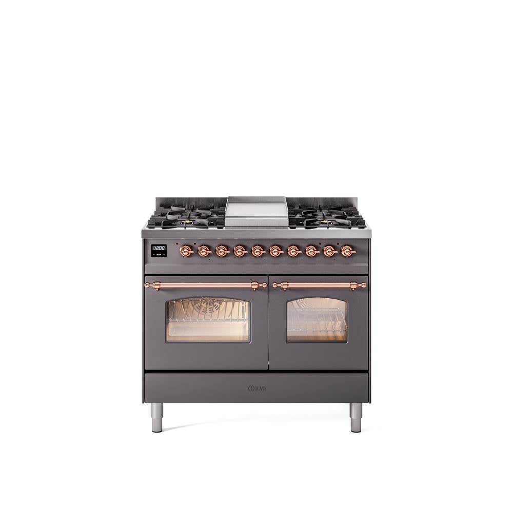40'' Nostalgie II Series Freestanding Dual Fuel Range - Double Oven - Matte Graphite - Bronze trim - Griddle - Natural Gas