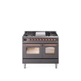 40'' Nostalgie II Series Freestanding Dual Fuel Range - Double Oven - Matte Graphite - Bronze trim - Griddle - Natural Gas