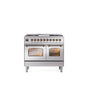 ILVE - 40'' Nostalgie II Series Freestanding Dual Fuel Range - Double Oven - Stainless Steel - Bronze trim - Griddle - Natural Gas - Bronze