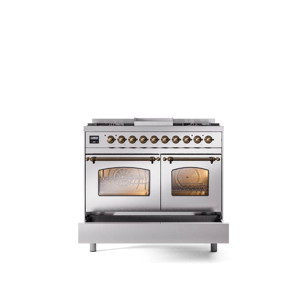 40'' Nostalgie II Series Freestanding Dual Fuel Range - Double Oven - Stainless Steel - Bronze trim - Griddle - Natural Gas