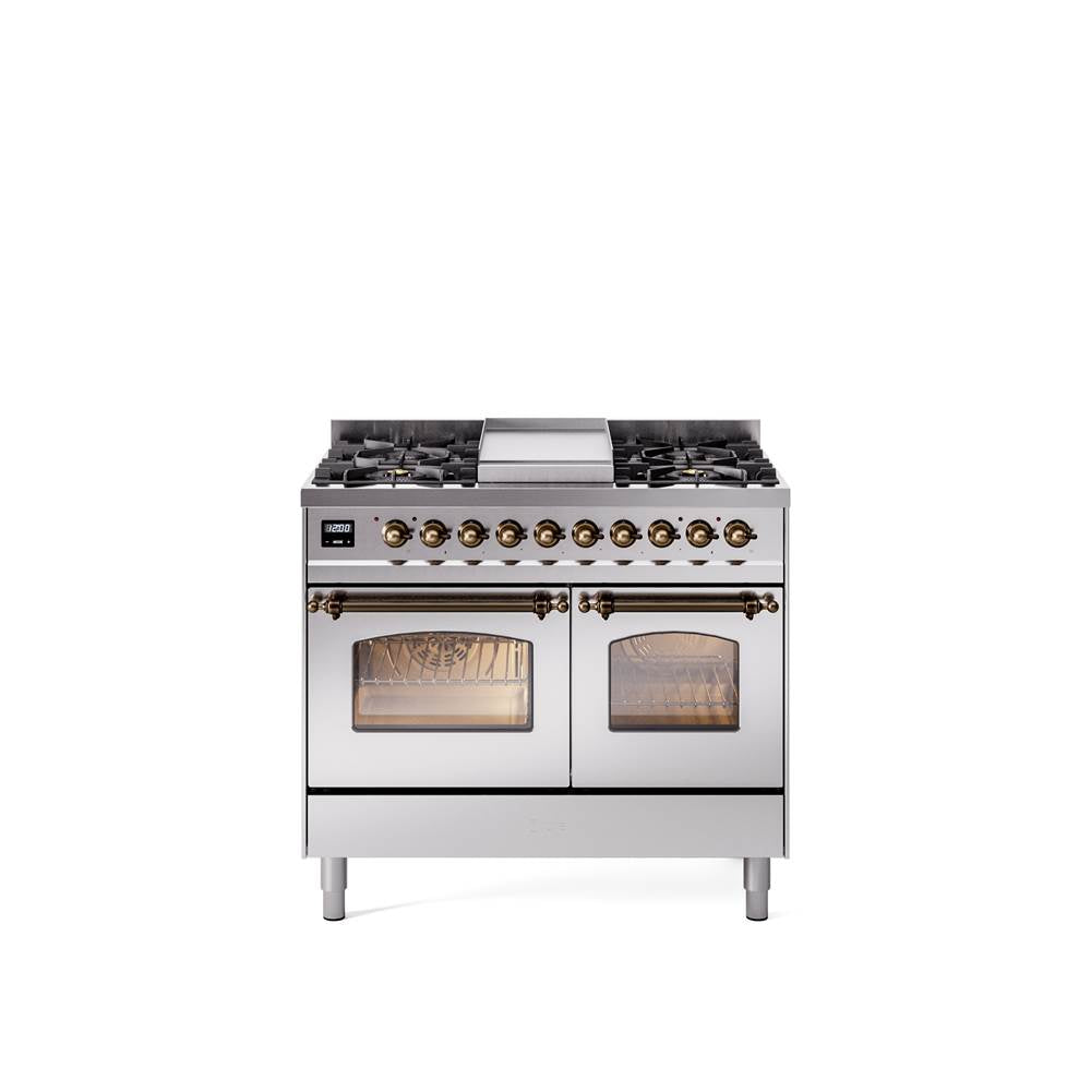 40'' Nostalgie II Series Freestanding Dual Fuel Range - Double Oven - Stainless Steel - Bronze trim - Griddle - Natural Gas