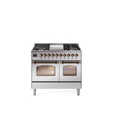 40'' Nostalgie II Series Freestanding Dual Fuel Range - Double Oven - Stainless Steel - Bronze trim - Griddle - Natural Gas