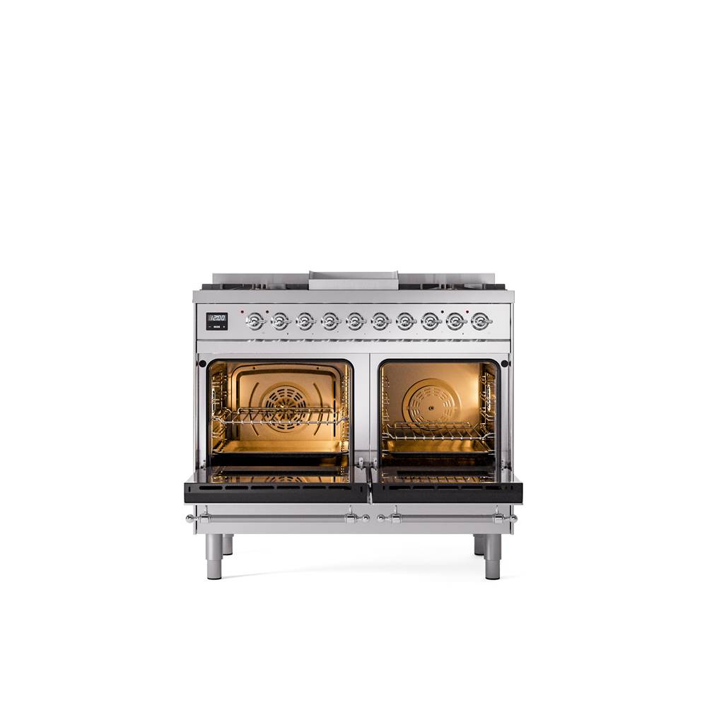 40'' Nostalgie II Series Freestanding Dual Fuel Range - Double Oven - Stainless Steel - Bronze trim - Griddle - Natural Gas