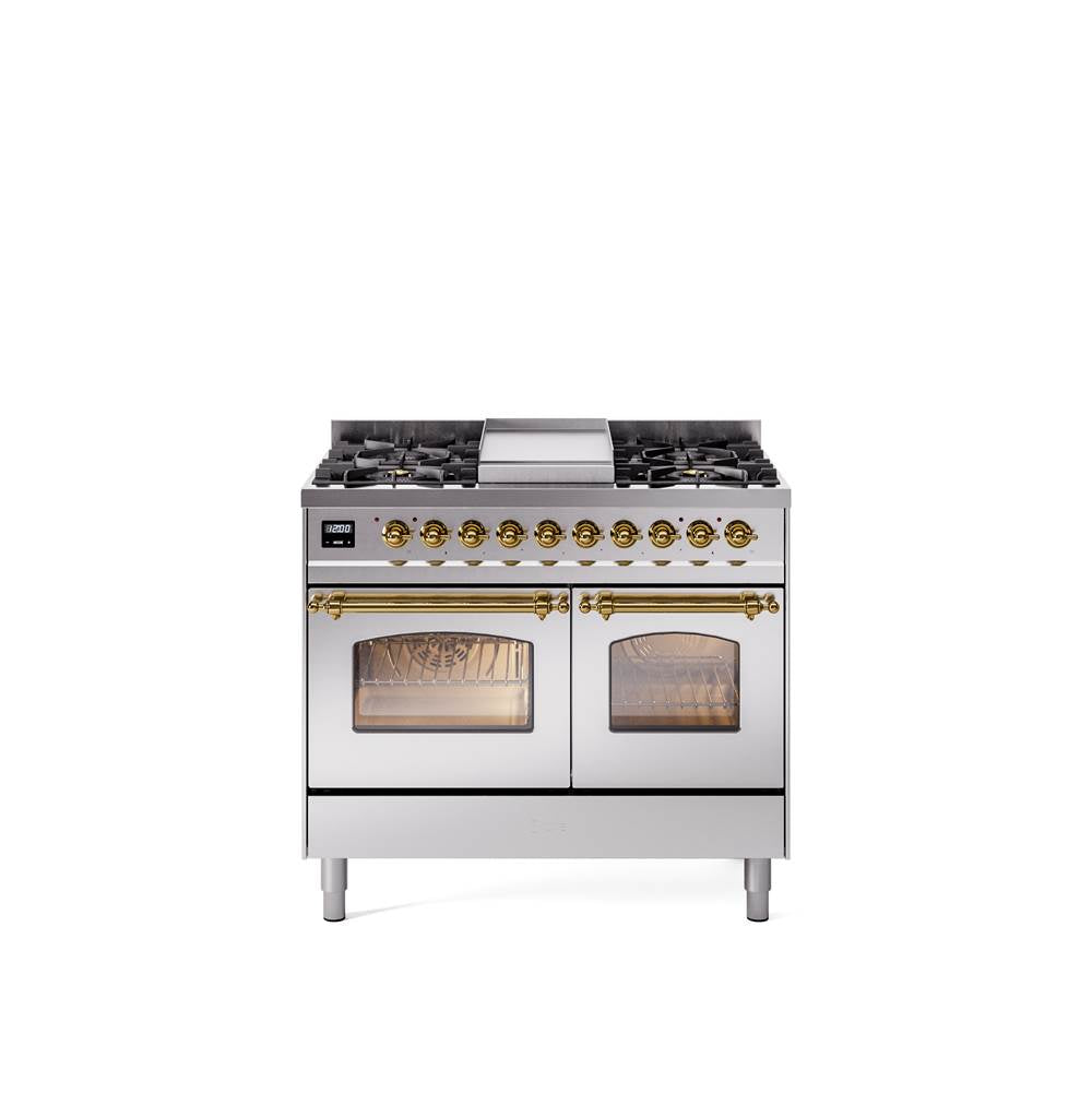 40'' Nostalgie II Series Freestanding Dual Fuel Range - Double Oven - Stainless Steel - Bronze trim - Griddle - Natural Gas