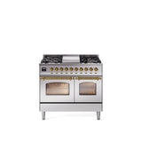 40'' Nostalgie II Series Freestanding Dual Fuel Range - Double Oven - Stainless Steel - Bronze trim - Griddle - Natural Gas