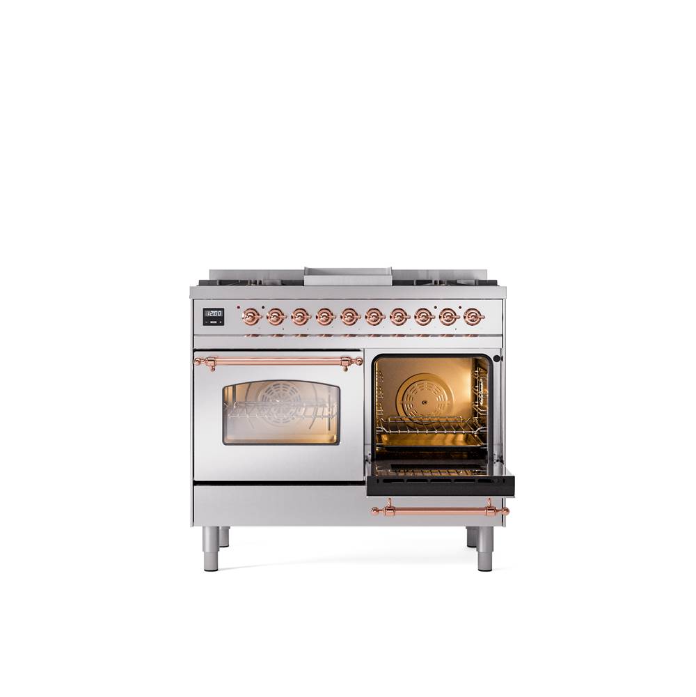 40'' Nostalgie II Series Freestanding Dual Fuel Range - Double Oven - Stainless Steel - Bronze trim - Griddle - Natural Gas