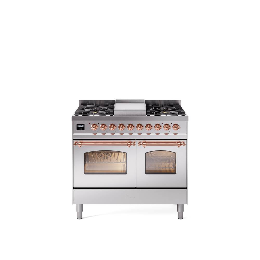 40'' Nostalgie II Series Freestanding Dual Fuel Range - Double Oven - Stainless Steel - Bronze trim - Griddle - Natural Gas