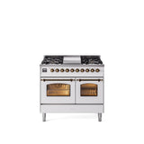 40'' Nostalgie II Series Freestanding Dual Fuel Range - Double Oven - White - Bronze trim - Griddle - Natural Gas