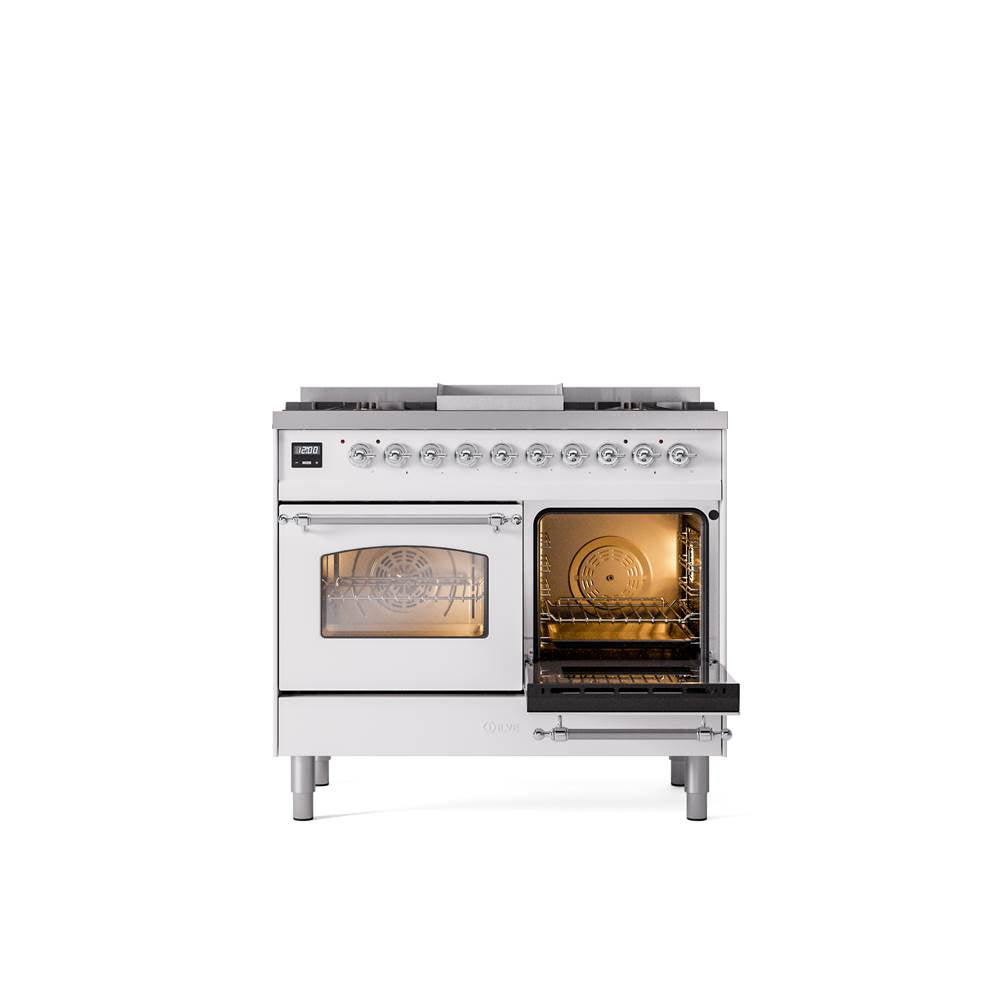 40'' Nostalgie II Series Freestanding Dual Fuel Range - Double Oven - White - Bronze trim - Griddle - Natural Gas