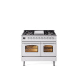 40'' Nostalgie II Series Freestanding Dual Fuel Range - Double Oven - White - Bronze trim - Griddle - Natural Gas