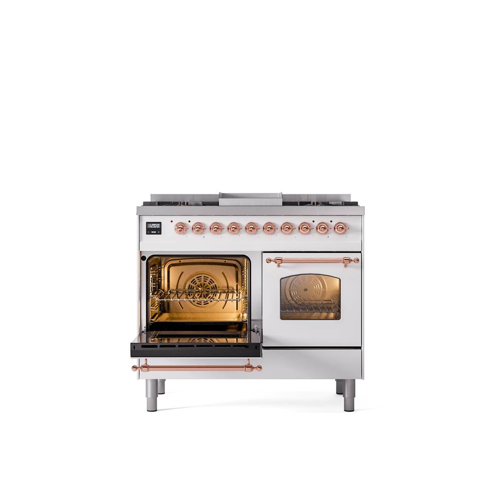 40'' Nostalgie II Series Freestanding Dual Fuel Range - Double Oven - White - Bronze trim - Griddle - Natural Gas