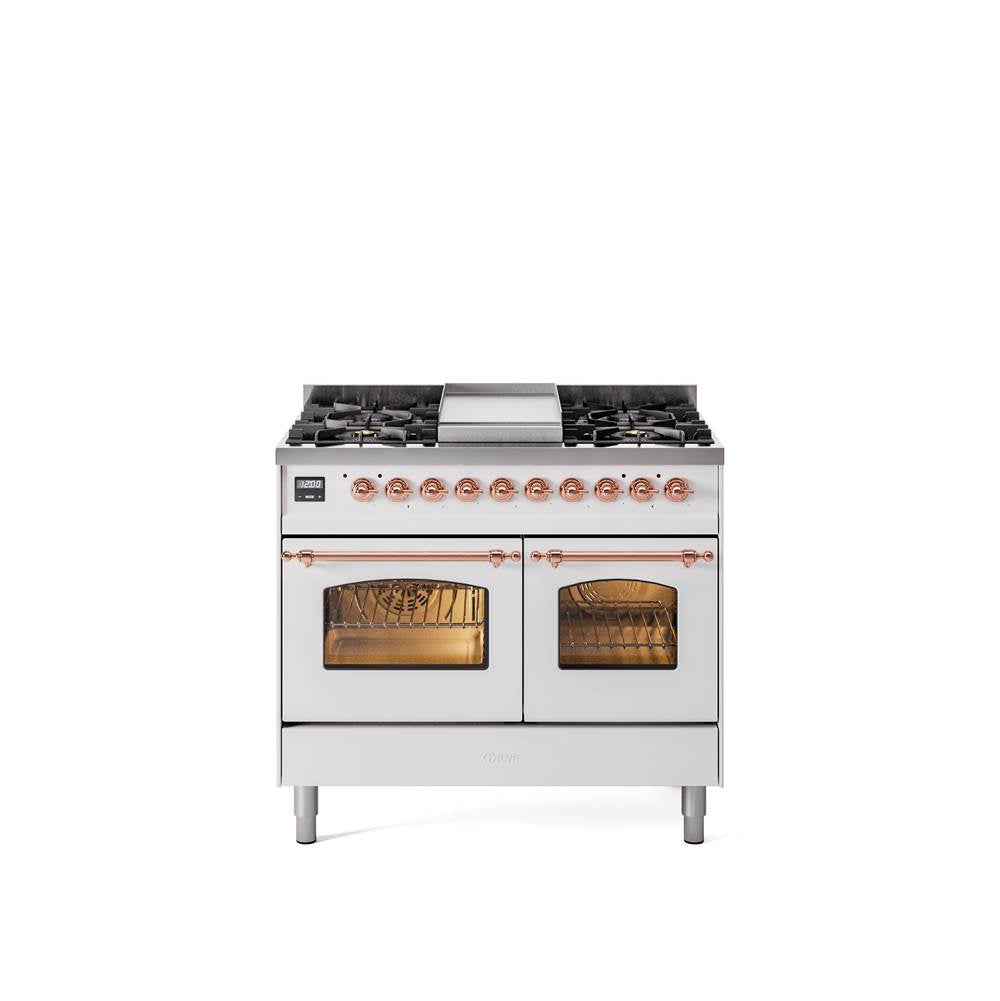 40'' Nostalgie II Series Freestanding Dual Fuel Range - Double Oven - White - Bronze trim - Griddle - Natural Gas