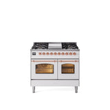 40'' Nostalgie II Series Freestanding Dual Fuel Range - Double Oven - White - Bronze trim - Griddle - Natural Gas