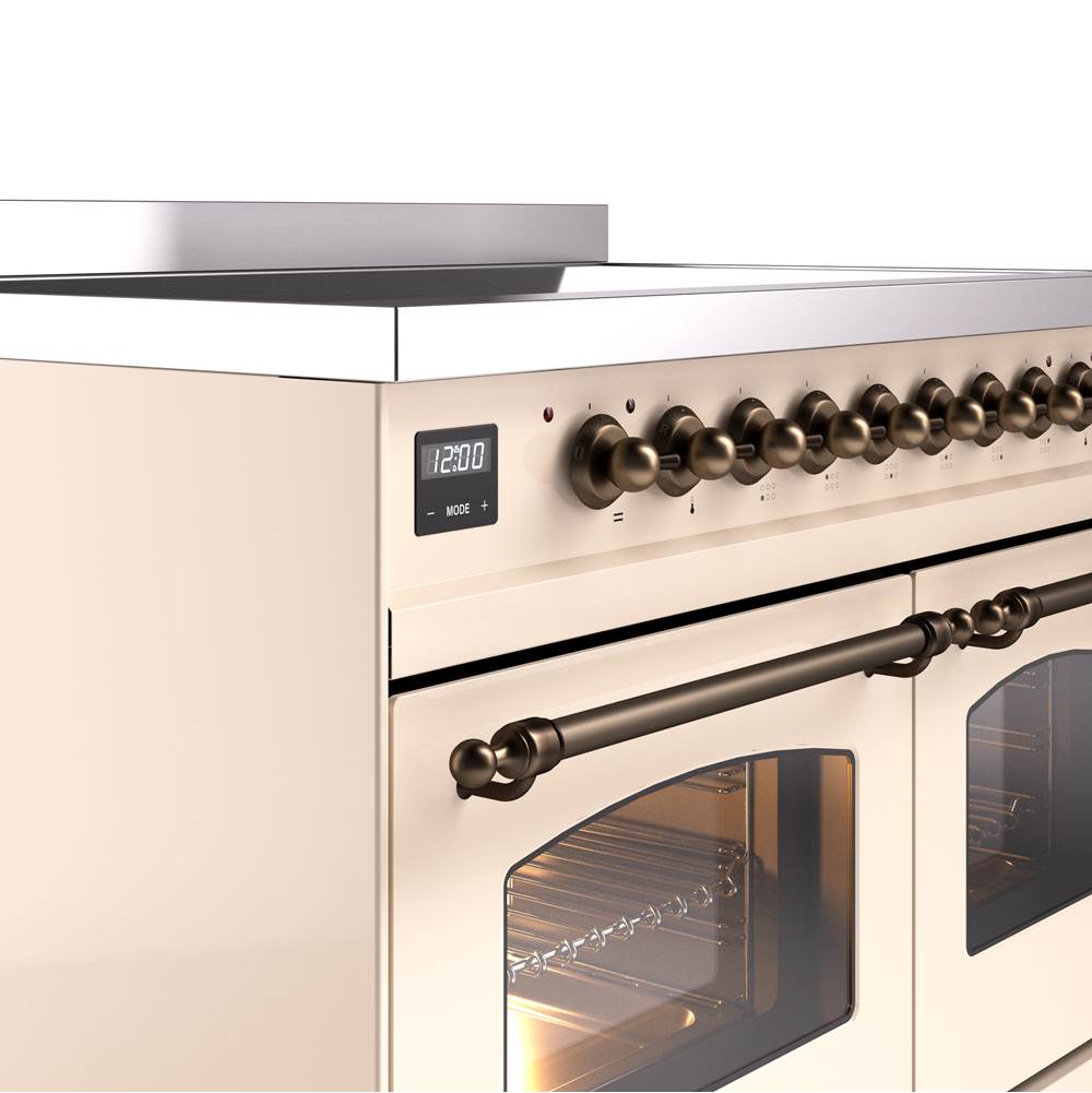 40'' Nostalgie II Series Freestanding Electric Induction Range - Double Oven - Antique White - Bronze trim