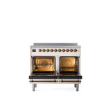 40'' Nostalgie II Series Freestanding Electric Induction Range - Double Oven - Antique White - Bronze trim