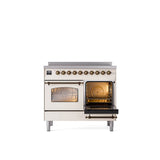 40'' Nostalgie II Series Freestanding Electric Induction Range - Double Oven - Antique White - Bronze trim