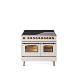 40'' Nostalgie II Series Freestanding Electric Induction Range - Double Oven - Antique White - Bronze trim