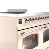 40'' Nostalgie II Series Freestanding Electric Induction Range - Double Oven - Antique White - Bronze trim