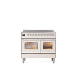ILVE - 40'' Nostalgie II Series Freestanding Electric Induction Range - Double Oven - Antique White - Chrome trim - Chrome