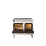 40'' Nostalgie II Series Freestanding Electric Induction Range - Double Oven - Antique White - Bronze trim