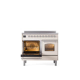 40'' Nostalgie II Series Freestanding Electric Induction Range - Double Oven - Antique White - Bronze trim