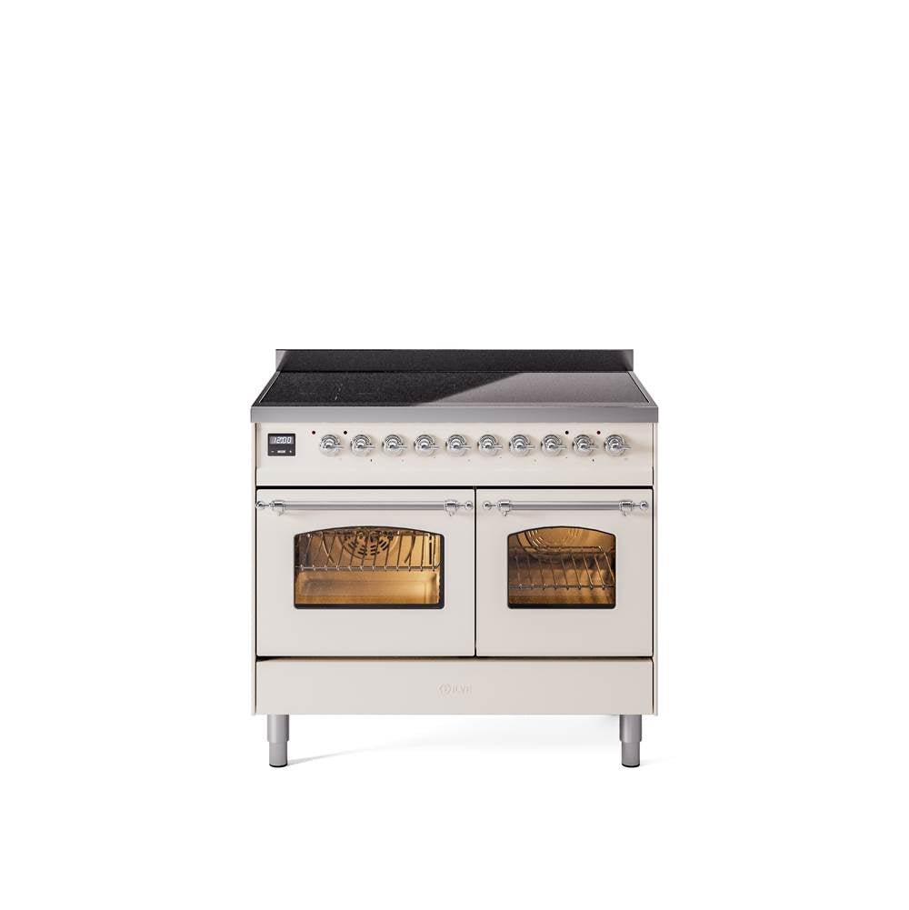 40'' Nostalgie II Series Freestanding Electric Induction Range - Double Oven - Antique White - Bronze trim