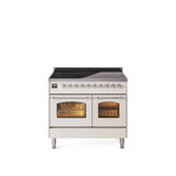 40'' Nostalgie II Series Freestanding Electric Induction Range - Double Oven - Antique White - Bronze trim