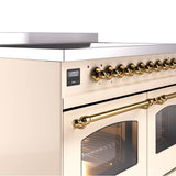 40'' Nostalgie II Series Freestanding Electric Induction Range - Double Oven - Antique White - Bronze trim