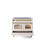 40'' Nostalgie II Series Freestanding Electric Induction Range - Double Oven - Antique White - Bronze trim