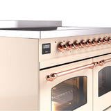40'' Nostalgie II Series Freestanding Electric Induction Range - Double Oven - Antique White - Bronze trim