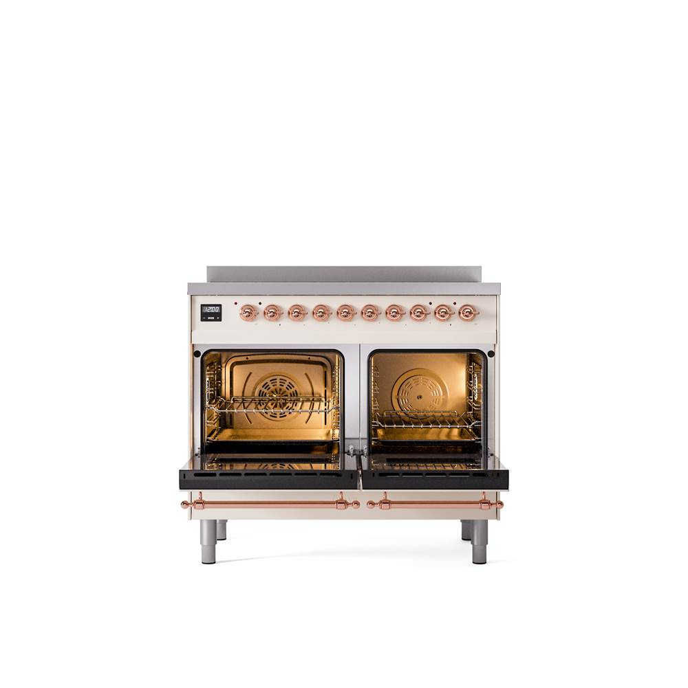 40'' Nostalgie II Series Freestanding Electric Induction Range - Double Oven - Antique White - Bronze trim