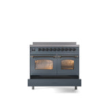 40'' Nostalgie II Series Freestanding Electric Induction Range - Double Oven - Blue Grey - Bronze trim