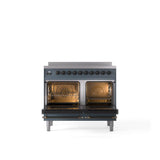40'' Nostalgie II Series Freestanding Electric Induction Range - Double Oven - Blue Grey - Bronze trim