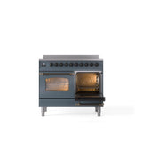 40'' Nostalgie II Series Freestanding Electric Induction Range - Double Oven - Blue Grey - Bronze trim