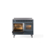 40'' Nostalgie II Series Freestanding Electric Induction Range - Double Oven - Blue Grey - Bronze trim