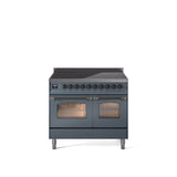 40'' Nostalgie II Series Freestanding Electric Induction Range - Double Oven - Blue Grey - Bronze trim