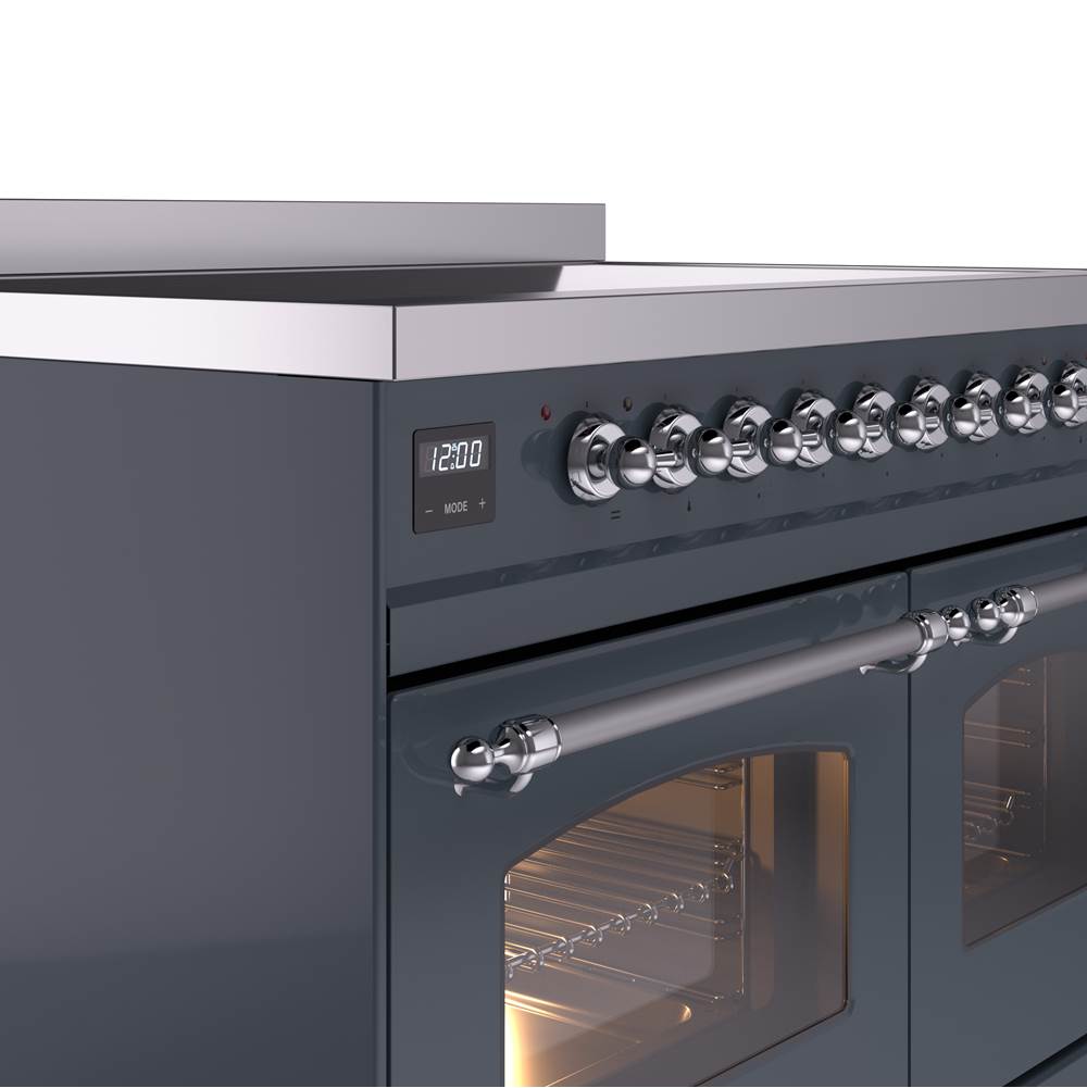 40'' Nostalgie II Series Freestanding Electric Induction Range - Double Oven - Blue Grey - Bronze trim
