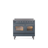 ILVE - 40'' Nostalgie II Series Freestanding Electric Induction Range - Double Oven - Blue Grey - Chrome trim - Chrome