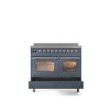 40'' Nostalgie II Series Freestanding Electric Induction Range - Double Oven - Blue Grey - Bronze trim