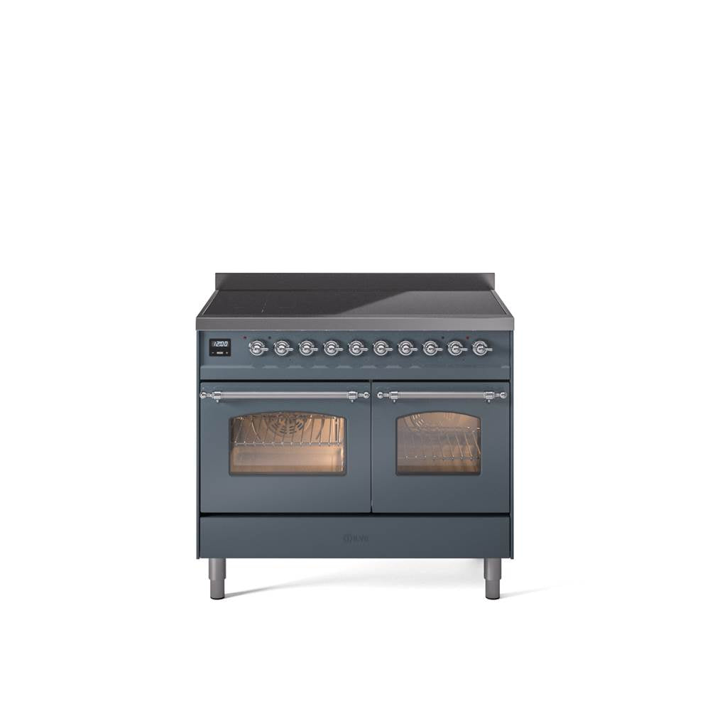 40'' Nostalgie II Series Freestanding Electric Induction Range - Double Oven - Blue Grey - Bronze trim