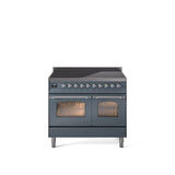 40'' Nostalgie II Series Freestanding Electric Induction Range - Double Oven - Blue Grey - Bronze trim
